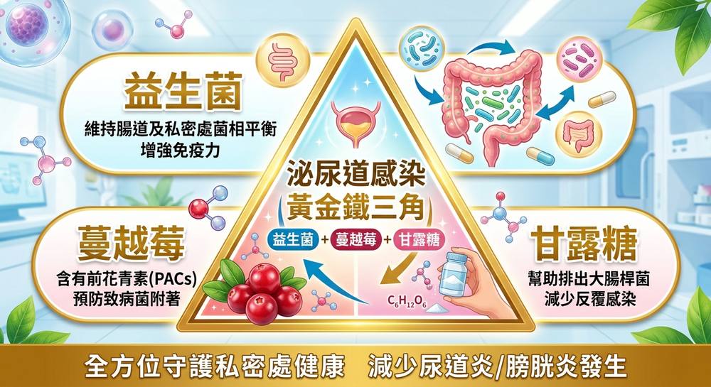 泌尿道感染黃金鐵三角：益生菌、蔓越莓、甘露糖的作用圖解｜北醫泌尿科黃建榮醫師